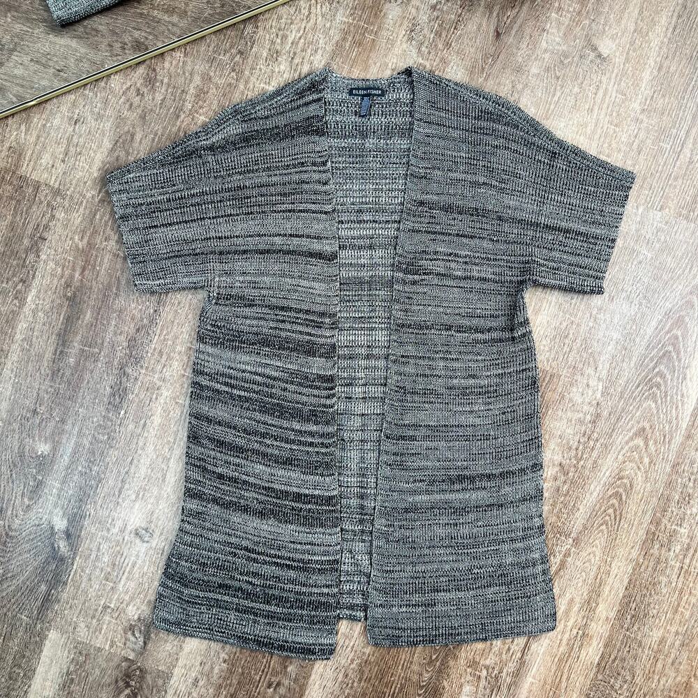 Eileen Fisher Sleek Tencel Knit Kimono Cardigan Short Sleeve Brown